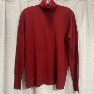 J Crew Merino wool Sweater SZ S Turtleneck tunic Burgundy/red classic preppy EUC